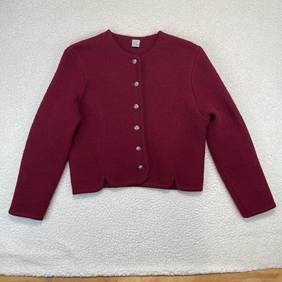 Vintage Richman Bros Cardigan Sweater Womens 9/10 Red 100% Wool Silver Button - Picture 1 of 6